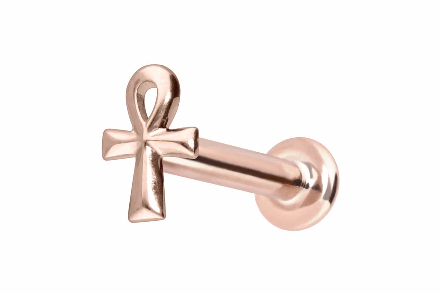 14 Karat Gold Labret Piercing mit Push Fit ÄGYPTISCHES KREUZ